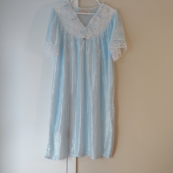 Vintage Blue Nightie Size XL Shiny Sheer - Picture 1 of 15